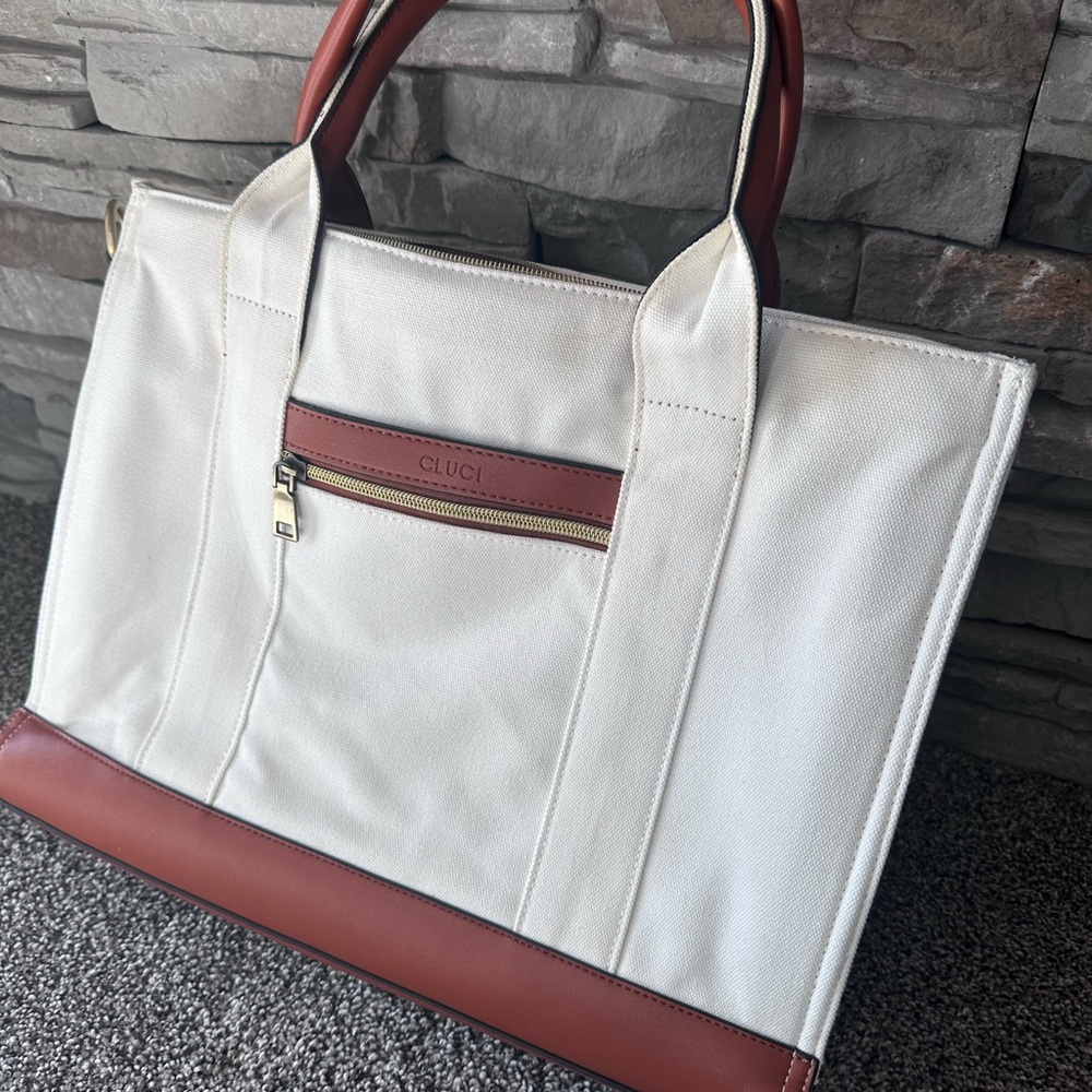 CLUCI White and Brown tote Bag